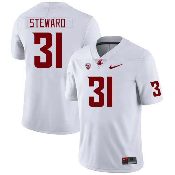 Men #31 Kalani Steward Washington State Cougars College Football Jerseys Stitched Sale-White